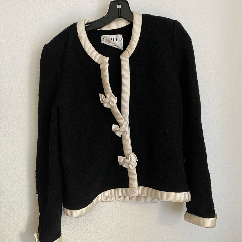 Adolfo Neiman Marcus Black Wool Jacket Cardigan